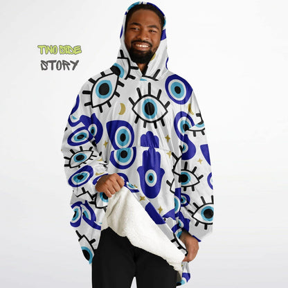 Novelty Evil Eye Print Snug Hoodie,Mykonos Eye Printed Hooded Blanket with Sleeves,Lounge Wear,Unique,Novelty Gifst,Birthday Christmas Gifts