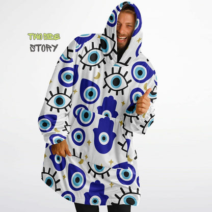 Novelty Evil Eye Print Snug Hoodie,Mykonos Eye Printed Hooded Blanket with Sleeves,Lounge Wear,Unique,Novelty Gifst,Birthday Christmas Gifts