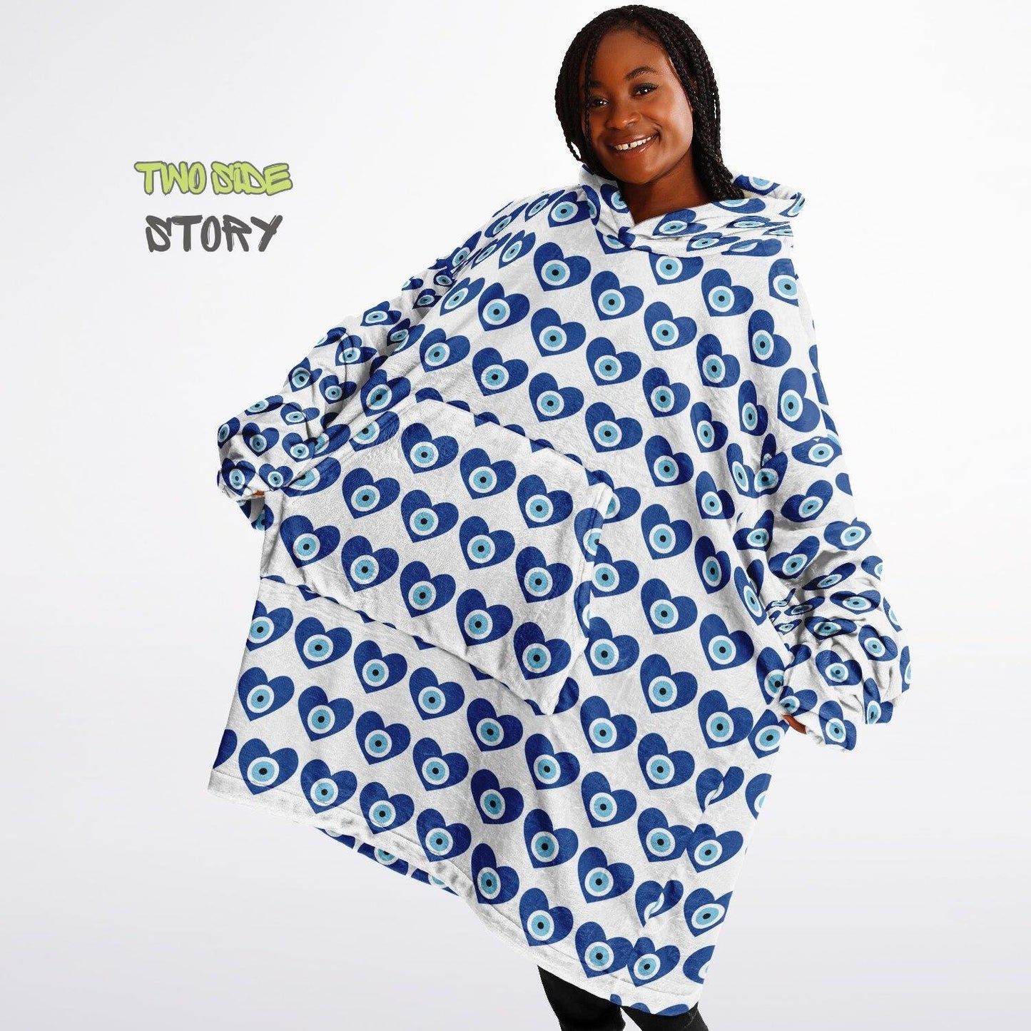 Evil Eye Print Snug Hoodie,Mykonos Eye Printed Hooded Blanket with Sleeves,Lounge Wear,Unique,Novelty Gifst,Novelty Birthday Christmas Gifts