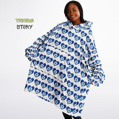 Evil Eye Print Snug Hoodie,Mykonos Eye Printed Hooded Blanket with Sleeves,Lounge Wear,Unique,Novelty Gifst,Novelty Birthday Christmas Gifts