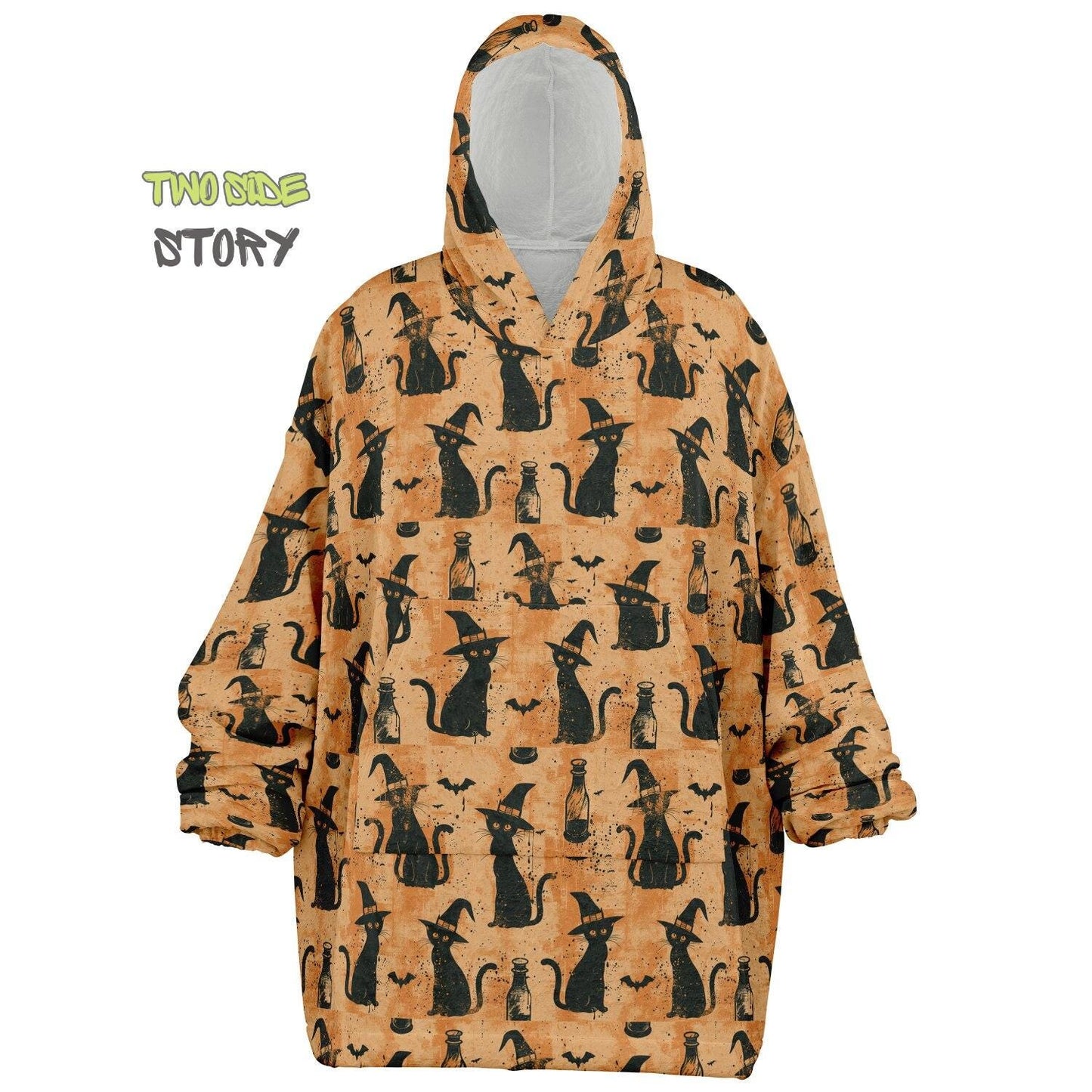 Unisex Halloween Which Cat Print Snug Hoodie,Printed Hooded Blanket,Blanket Sleeves,Lounge Wear,Unique,Novelty Gifts,Birthday Christmas Gift
