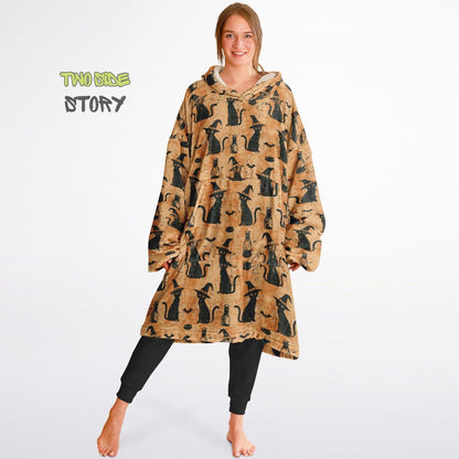 Unisex Halloween Which Cat Print Snug Hoodie,Printed Hooded Blanket,Blanket Sleeves,Lounge Wear,Unique,Novelty Gifts,Birthday Christmas Gift