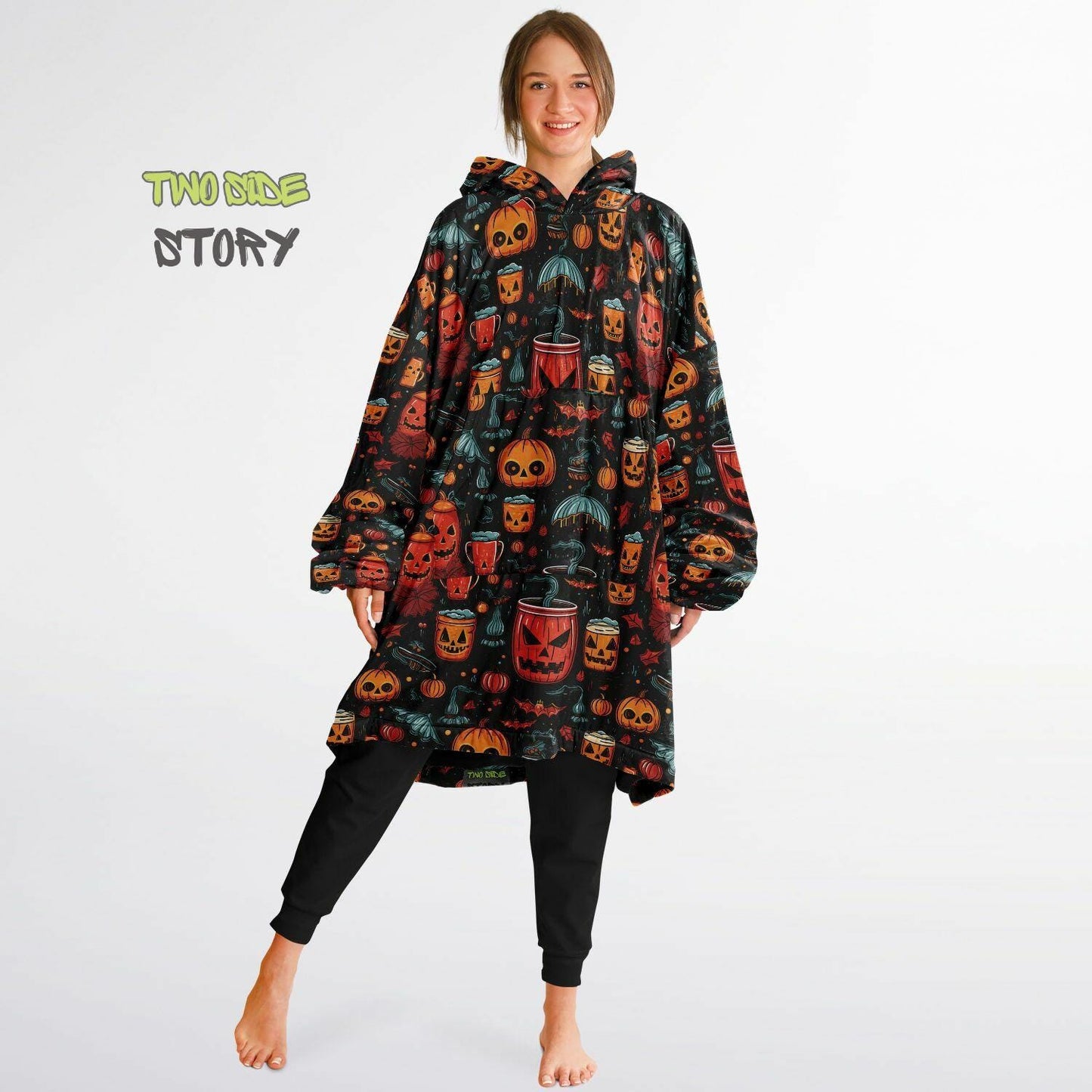 Fun Halloween Print Snug Hoodie,Printed Hooded Blanket,Blanket Sleeves,Lounge Wear,Unique,Novelty Birthday Christmas Gifts,Gift for Him Her