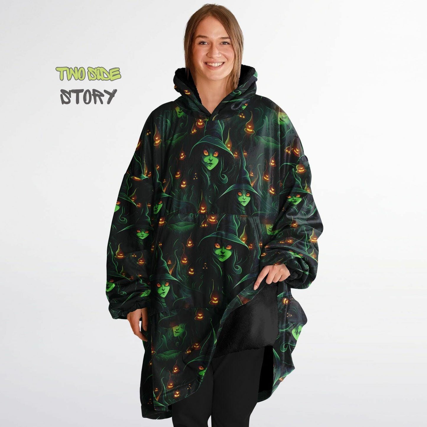 Fun Halloween Glowing Which Snug Hoodie,Printed Hooded Blanket,Blanket Sleeves,Lounge Wear,Novelty Birthday Christmas Gifts for Him or Her