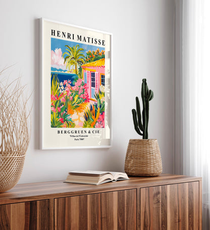 Beach house decor, Mid century modern poster, Pink dopamine art, Maximalist Matisse poster