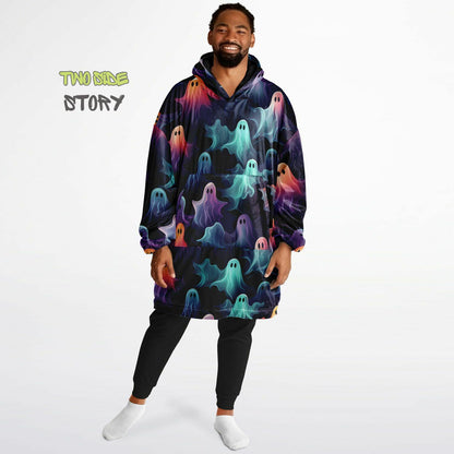 Fun Halloween Neon Ghosts Snug Hoodie,Printed Hooded Blanket,Blanket Sleeves,Lounge Wear,Novelty Birthday Christmas Gifts for Him or Her