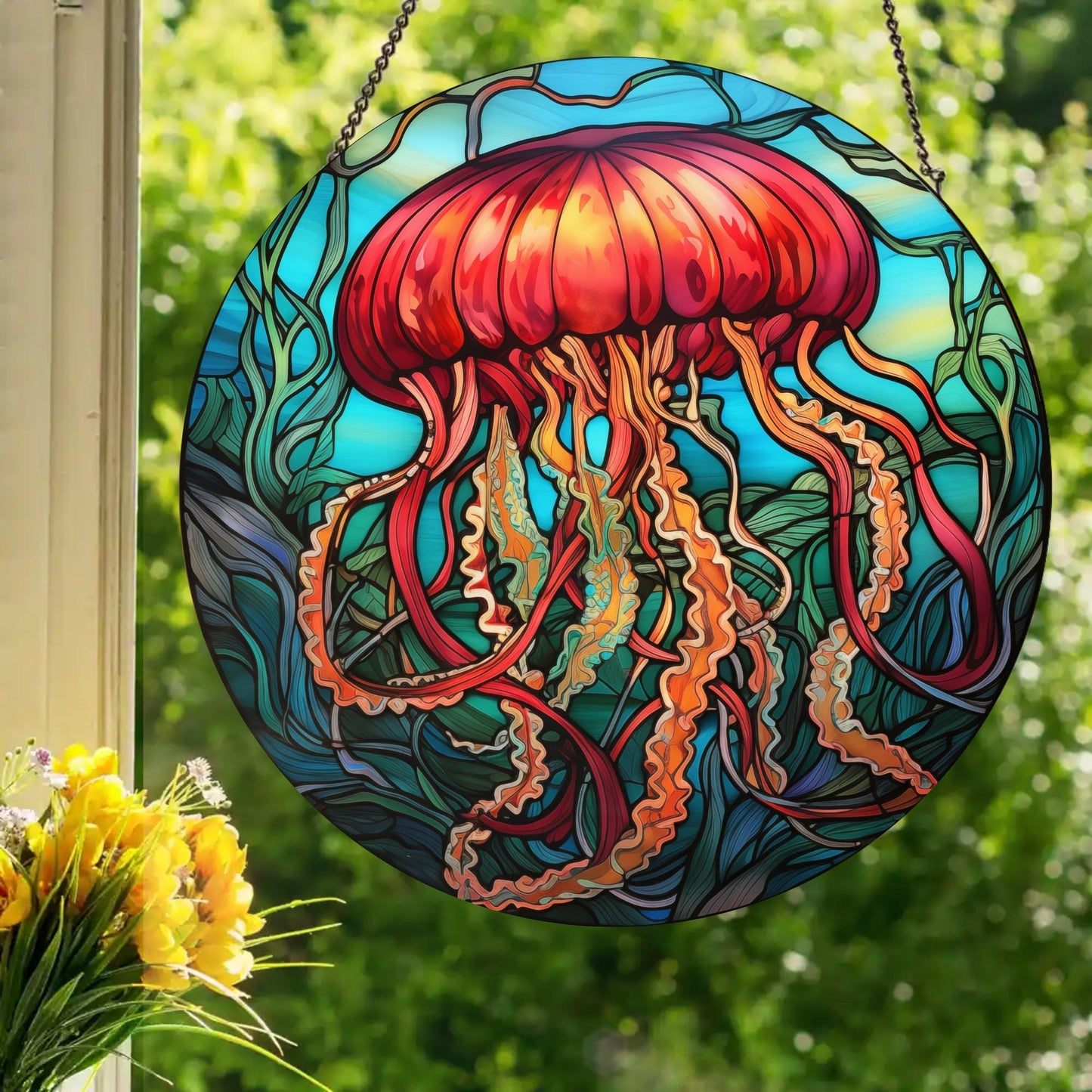 Jellyfish: Stained Glass Style Window Hanging