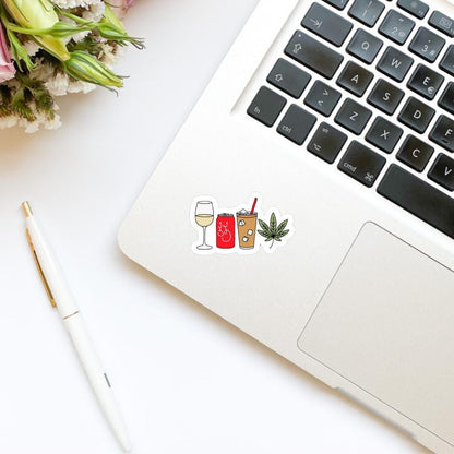 Wine Soda Iced Coffee Marijuana Leaf Stacked Sticker | bookish stickers | Kindle stickers | 420 | laptop | weed smoker | cannibis