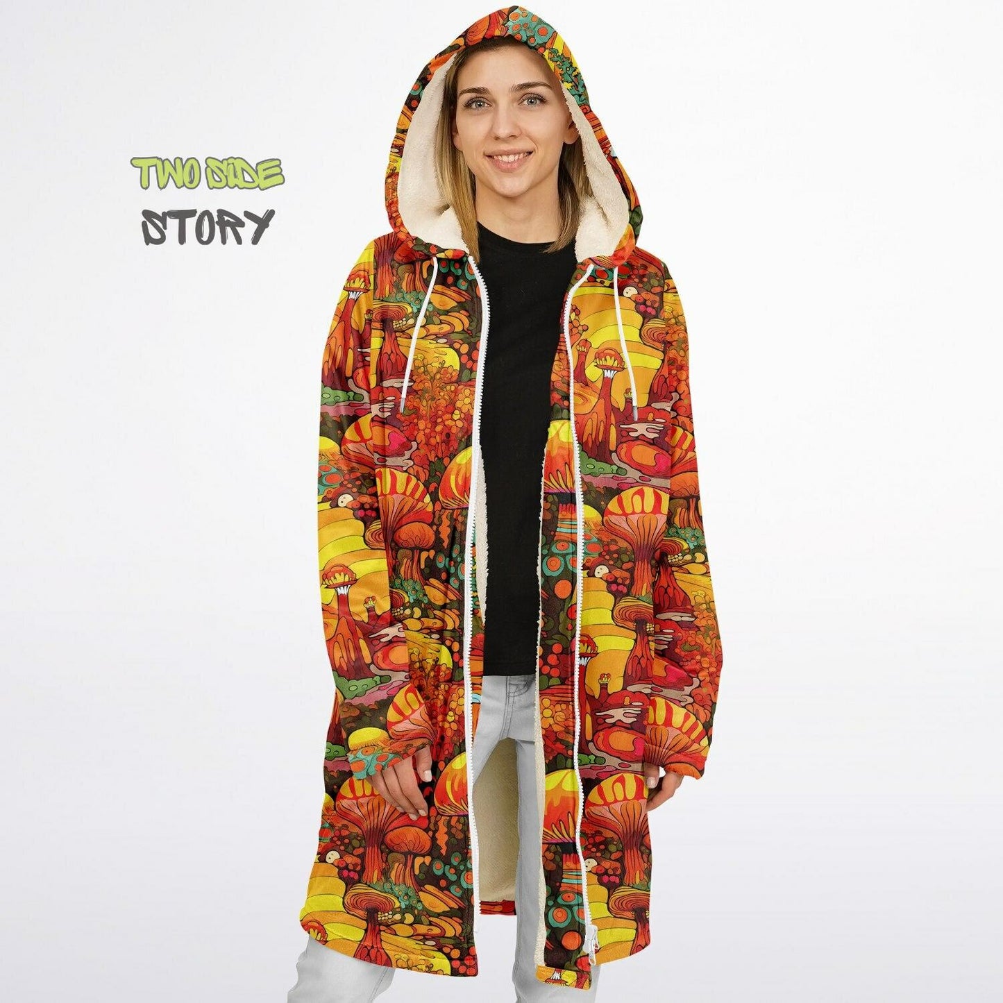 Trippy Psychedelic Mushrooms Printed Microfleece Zipper Jacket, Printed Hoodie,Trippy Cloak, Gift for Him, Unique Christmas Birthday Gifts