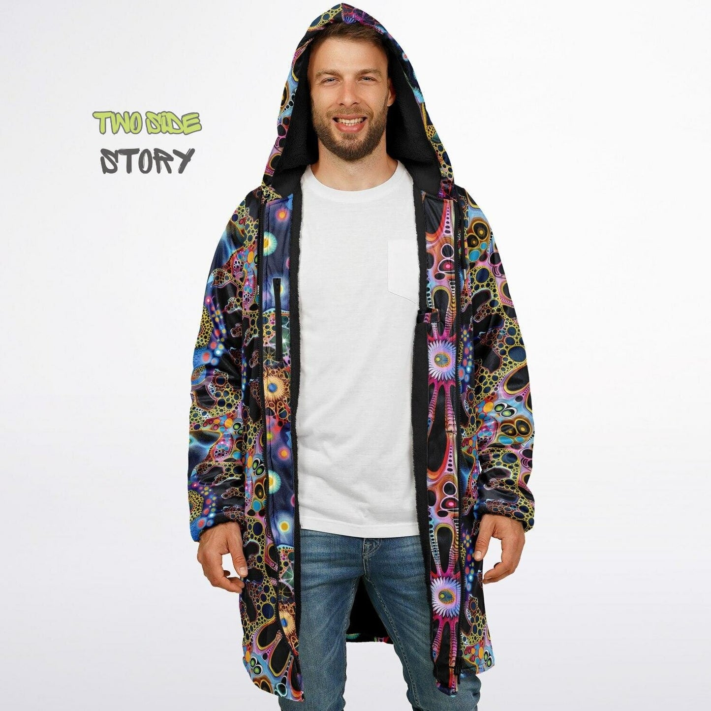 Trippy Psychedelic Printed Microfleece Zipper Jacket,Printed Hoodie,EDM Festival Trippy Cloak, Gift for Him, Unique Christmas Birthday Gifts