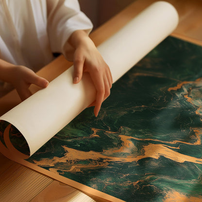 Emerald Green and Gold Marble Swirl Wall Art Retro Abstract Poster Boho Style Print Living Room Wall Art Decor Mid Century Modern Art