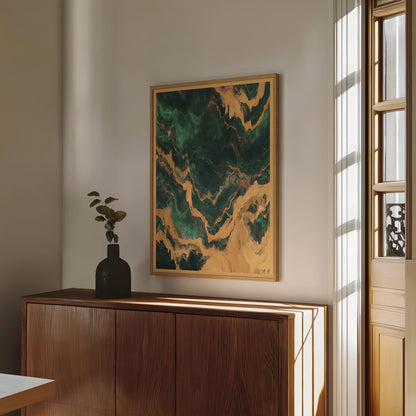 Emerald Green and Gold Marble Swirl Wall Art Retro Abstract Poster Boho Style Print Living Room Wall Art Decor Mid Century Modern Art