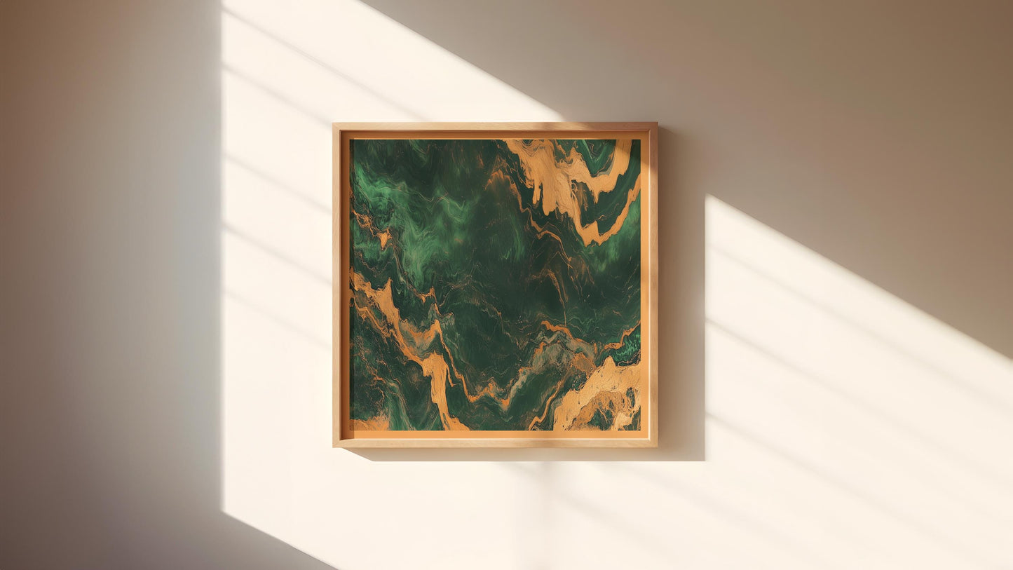 Emerald Green and Gold Marble Swirl Wall Art Retro Abstract Poster Boho Style Print Living Room Wall Art Decor Mid Century Modern Art