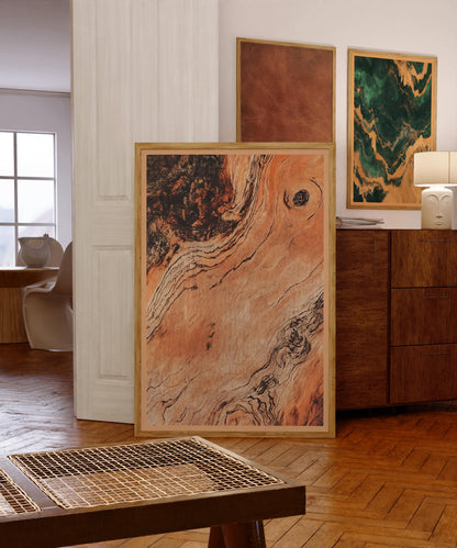 Rose Wood Wall Decor Rustic Boho Style Print Luxury Antique Wooden Style Living Room Wall Art Mid Century Modern Minimalist Simplistic Art