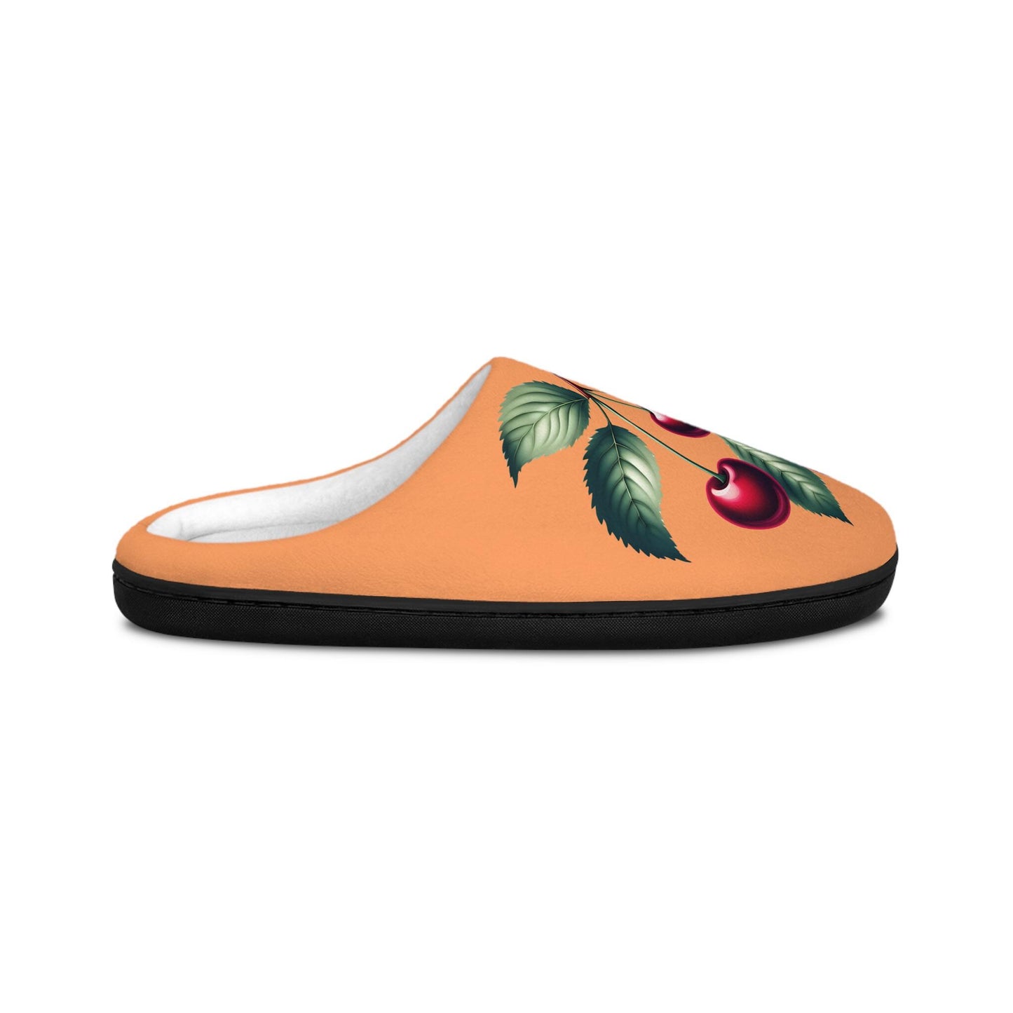 Women'sSlippers Cherry-Designed Cozy Houseslippers Orangebackground IndoorSlippers Fruit Cherry Slippers Cherry Lovers Gift Fruit Slippers