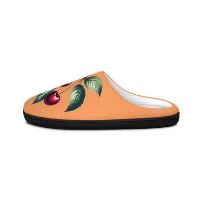 Women'sSlippers Cherry-Designed Cozy Houseslippers Orangebackground IndoorSlippers Fruit Cherry Slippers Cherry Lovers Gift Fruit Slippers