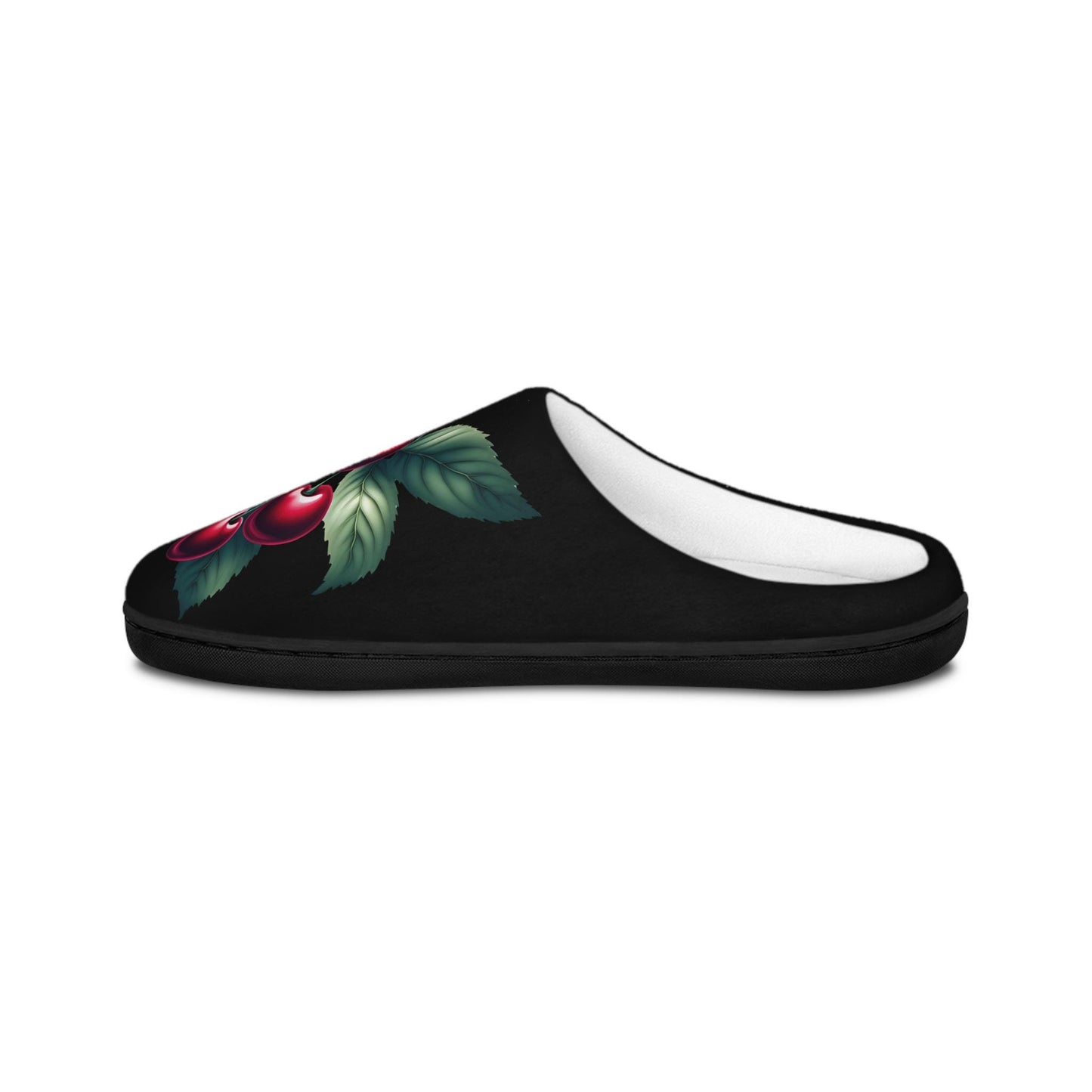 Indoor Slippers, Dark Red Cherry Toile Design, Women's House Shoes, Velvety Look, French Cherry Slipper, Fruit Slippers, Blackslipper