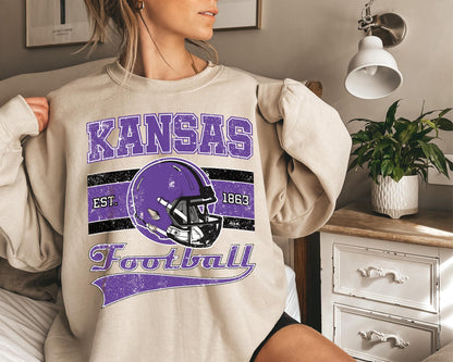 Kansas Football Sweatshirt, Vintage Kansas Crewneck, Retro Kansas Sweatshirt, Kansas Varsity Sweatshirt, Kansas Long Sleeve