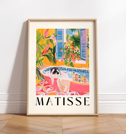 Skunk in Bathtub Art Print: Mid-Century Pink Bathroom Decor