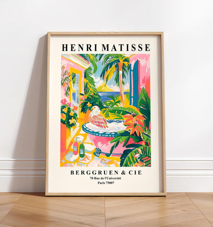 Matisse Style Eagle in Bathtub Art Print: Maximalist Bathroom Decor