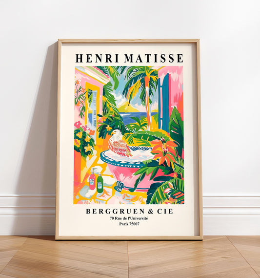 Matisse Style Eagle in Bathtub Art Print: Maximalist Bathroom Decor
