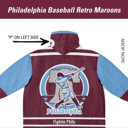 Philly Baseball Retro Maroon Cuddle Hoodie Blanket