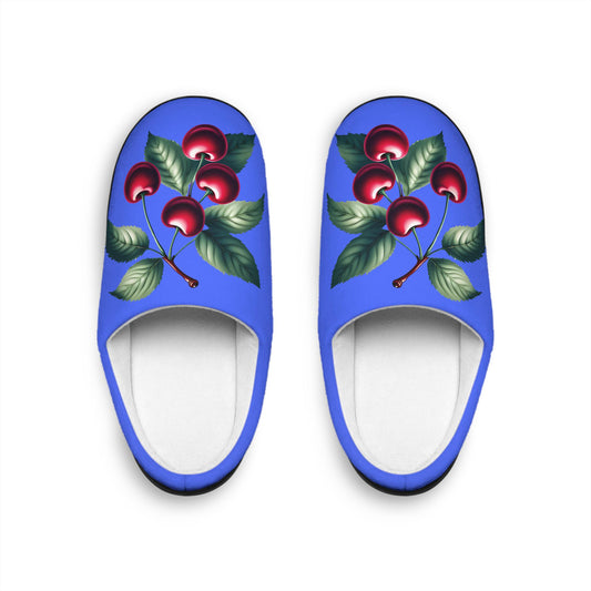 Women'sSlippers CornflowerBlue IndoorSlippers w/ Fruitful Cherry Design Cozy HouseShoes for Homely Comfort Fruit Cherry Slippers Giftfor Her
