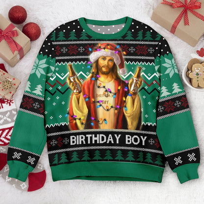 Funny Jesus Birthday Ugly Christmas Sweater: Unisex Adult Crew Neck