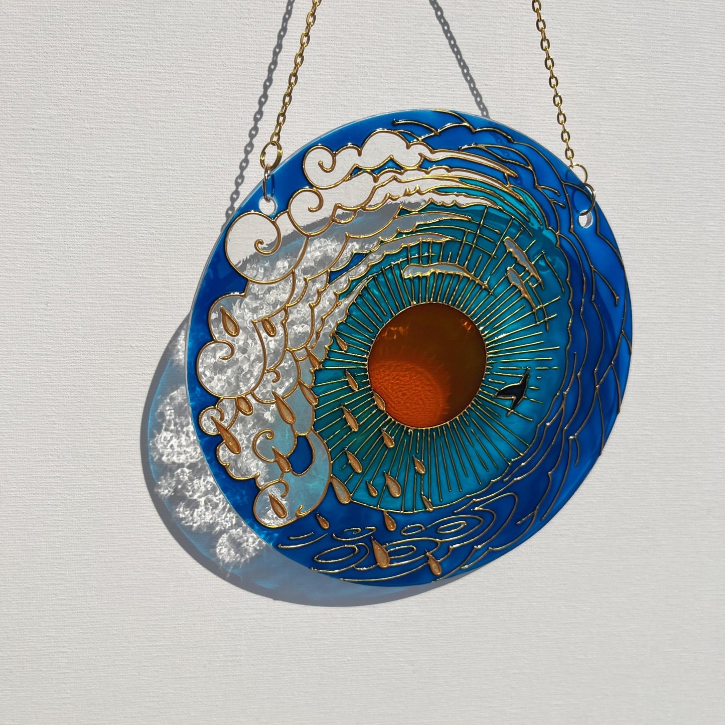 Stained glass decor Sun Cloud Sea Rain Bird Suncatcher for window