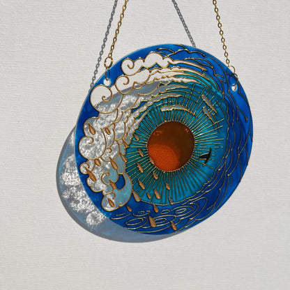 Stained glass decor Sun Cloud Sea Rain Bird Suncatcher for window