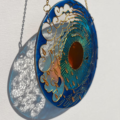 Stained glass decor Sun Cloud Sea Rain Bird Suncatcher for window