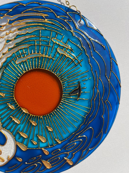 Stained glass decor Sun Cloud Sea Rain Bird Suncatcher for window