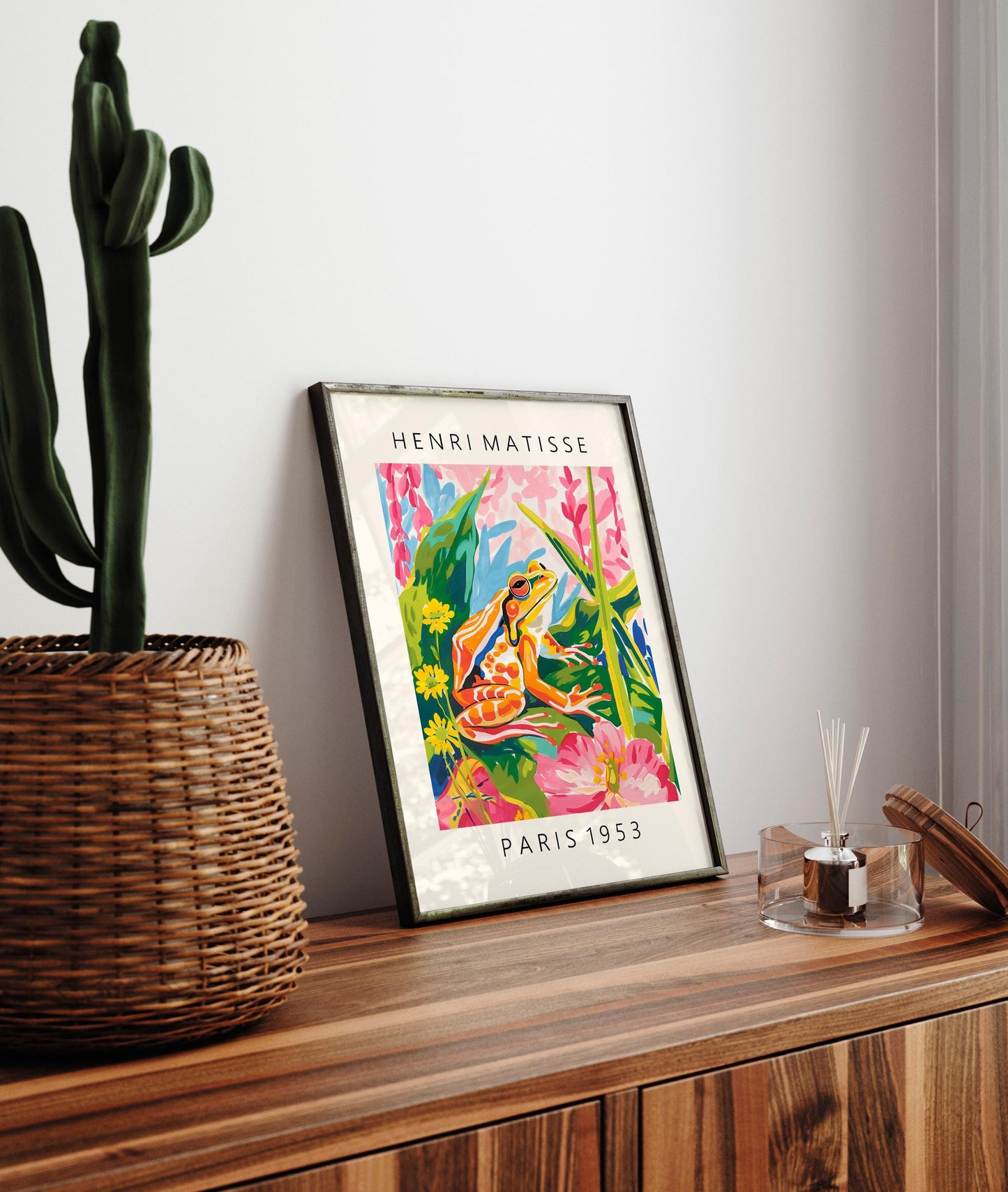 Maximalist wall art, Frog poster, Pink tropical decor, Mid century modern print, Matisse art