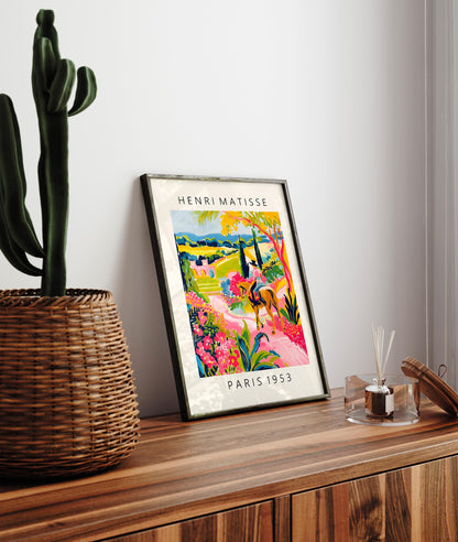 Horse riding poster, Mid century modern print, Maximalist wall art, Matisse style dopamine decor