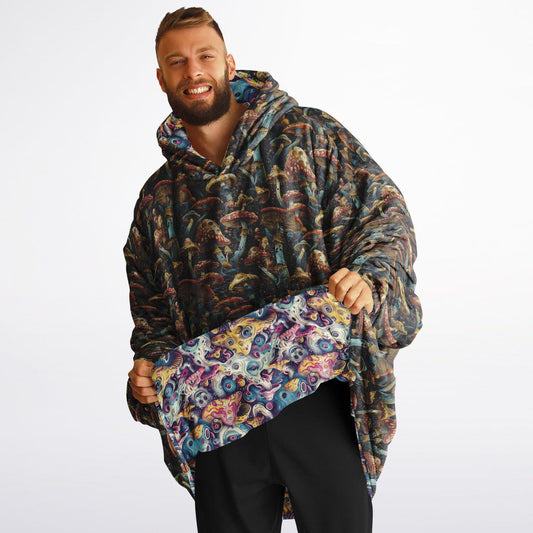 Psychedelic Trippy  Magic Mushrooms Reversible Snug Hoodie, Pullover Hood Blanket Sleeves, Lounge Wear, Novelty Birthday Christmas Gifts