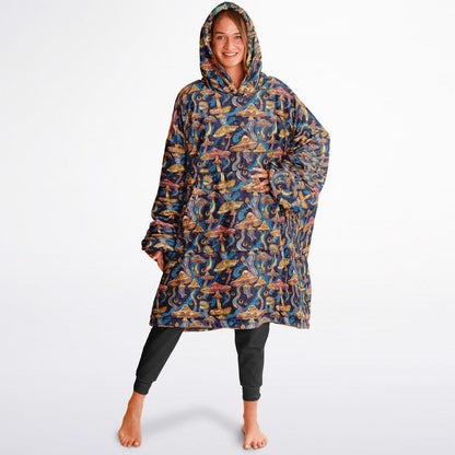 Psychedelic Trippy  Magic Mushrooms Reversible Snug Hoodie, Pullover Hood Blanket Sleeves, Lounge Wear,Fun Christmas Gifts, Festival Clothes