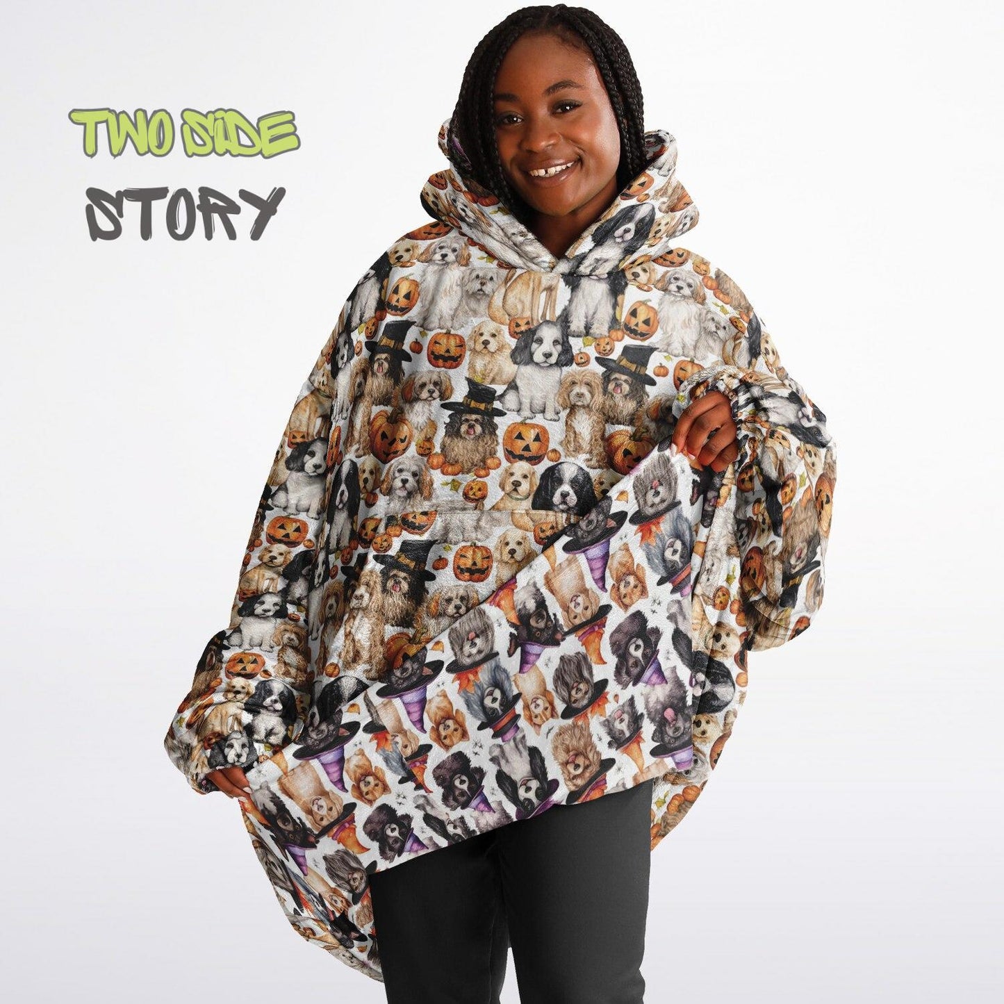 Fun Halloween Print Snug Hoodie,Printed Hooded Blanket,Blanket Sleeves,Lounge Wear, Novelty Birthday Christmas Gifts for Him, Gift for Her