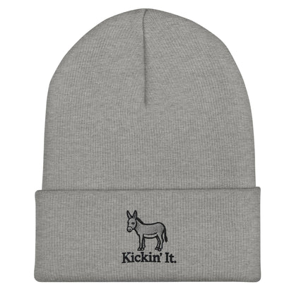 Embroidered "Kicken It" Cuffed Beanie Funny Humor Hat Wildlife Camping Hiking