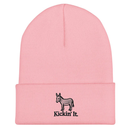 Embroidered "Kicken It" Cuffed Beanie Funny Humor Hat Wildlife Camping Hiking
