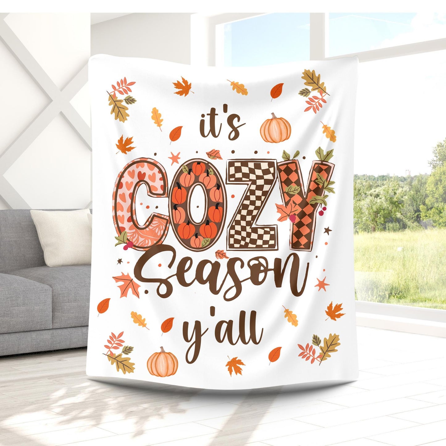 Cute Fall Throw Blanket, Cozy Season Throw Blanket, Fall Home Decor, Gift for Her, Fall Cozy Blanket, Cozy Season Blanket