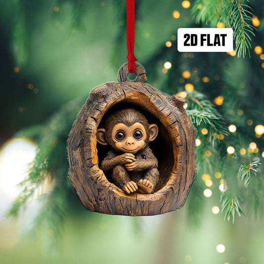 Monkey 2D Flat Ornament, Monkey Rearview Mirror Car Accessories, Monkey Christmas Ornament, Monkey Ornament, Holiday Gift for Monkey Lover