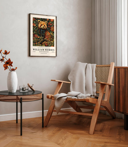 Red Panda Print: William Morris Inspired Botanical Art