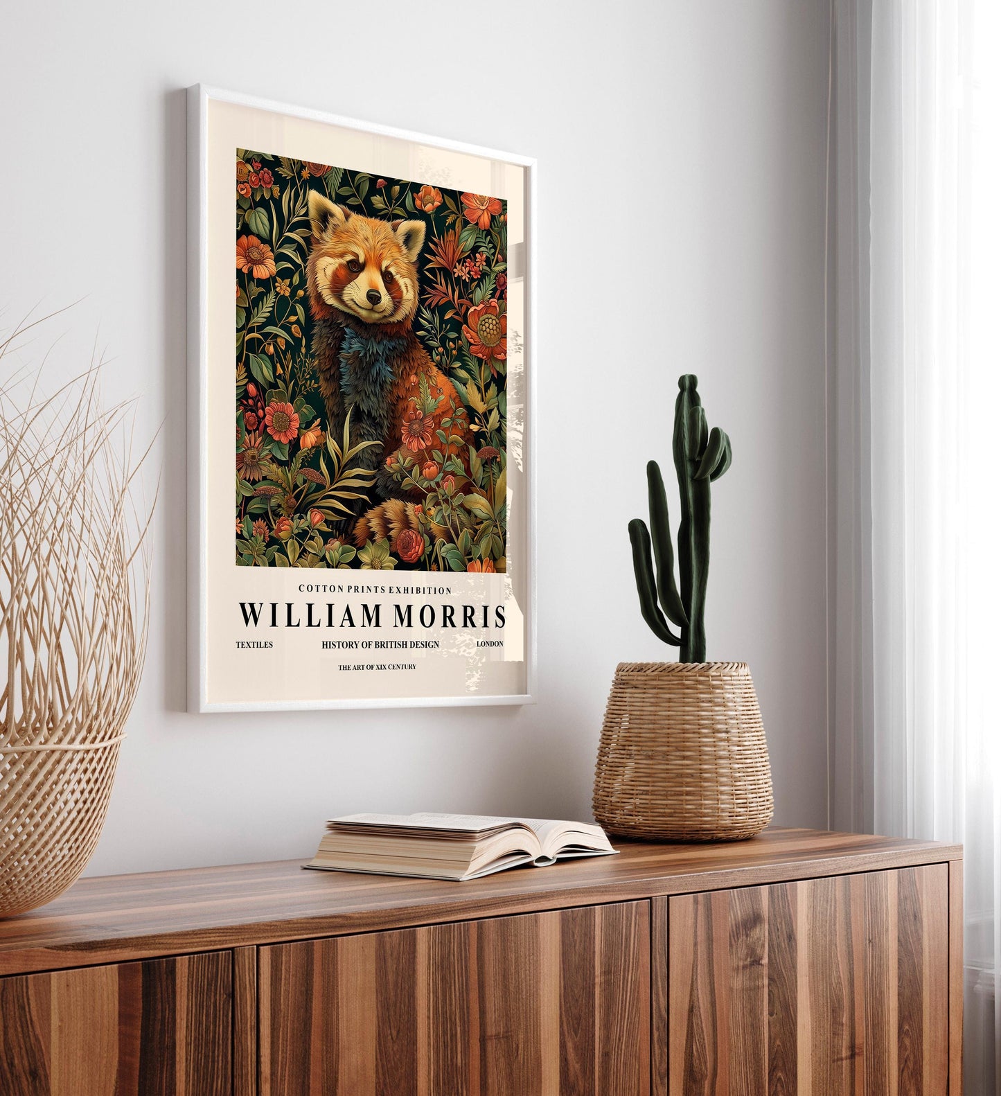 Red Panda Print: William Morris Inspired Botanical Art