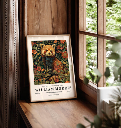 Red Panda Print: William Morris Inspired Botanical Art