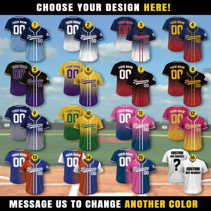 Gradient Custom Baseball Jersey with Teamname Name Number, Jerseys Shirt for Men Women Youth Kid, Gifts for Baseball Fans Printed Blue Navy