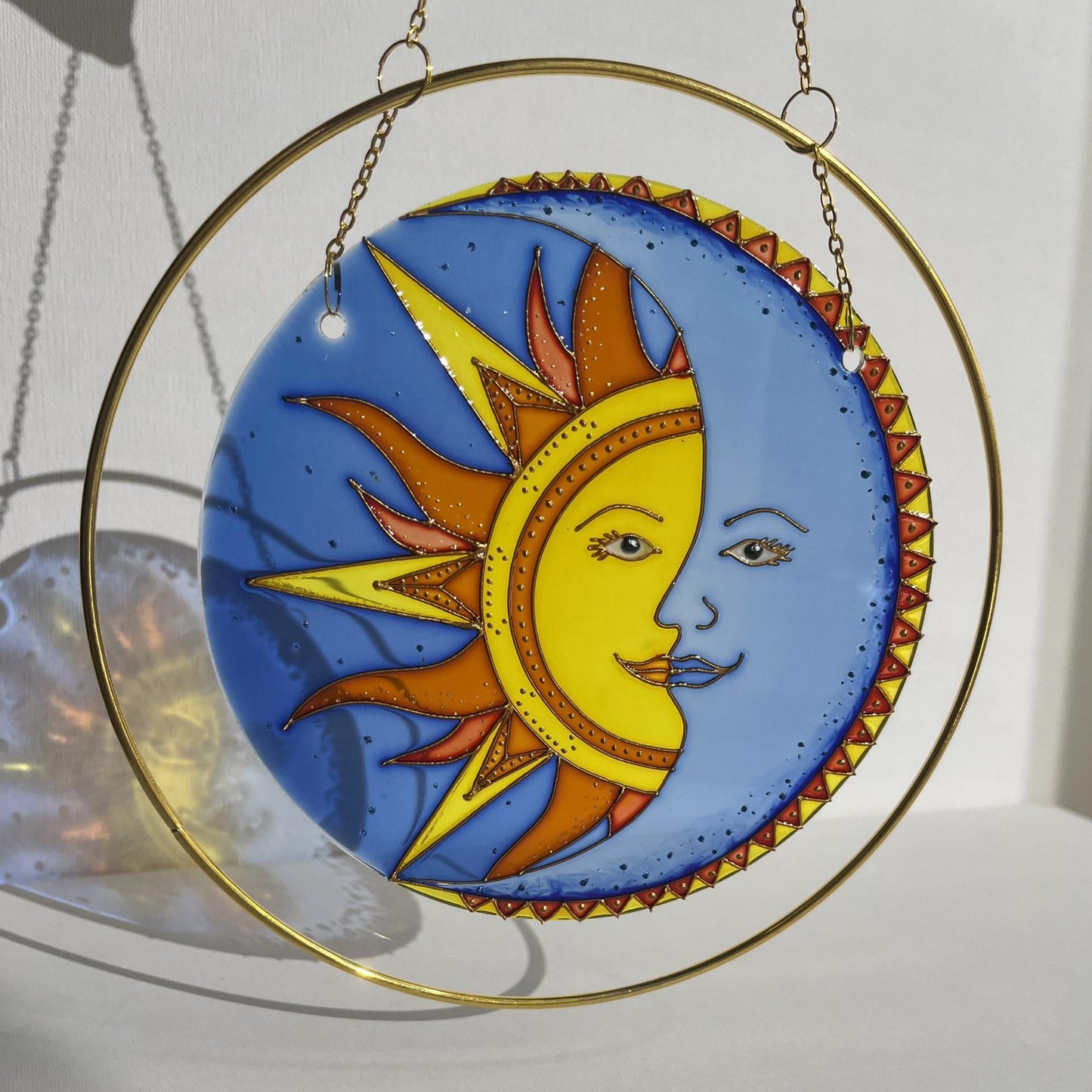 Sun catcher Crescent Moon Sun Stained Glass Suncatcher for Window Genuine professional handmade item