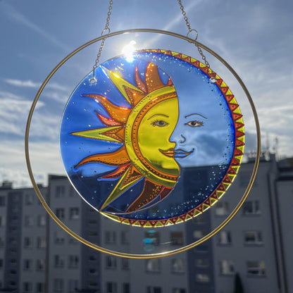 Sun catcher Crescent Moon Sun Stained Glass Suncatcher for Window Genuine professional handmade item