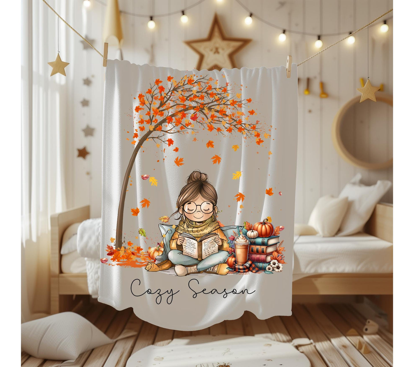 Fall Book Blanket, Cozy Season Throw, Reading Nook Decor, Bookish Gift, Fall Reading Blanket, Reading Nook Fall Blanket, Bookworm Throw