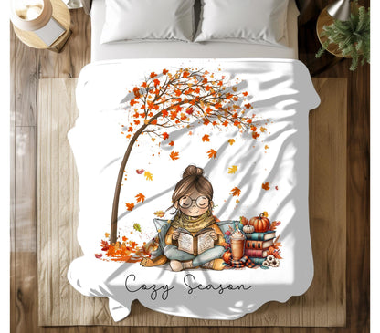 Fall Book Blanket, Cozy Season Throw, Reading Nook Decor, Bookish Gift, Fall Reading Blanket, Reading Nook Fall Blanket, Bookworm Throw