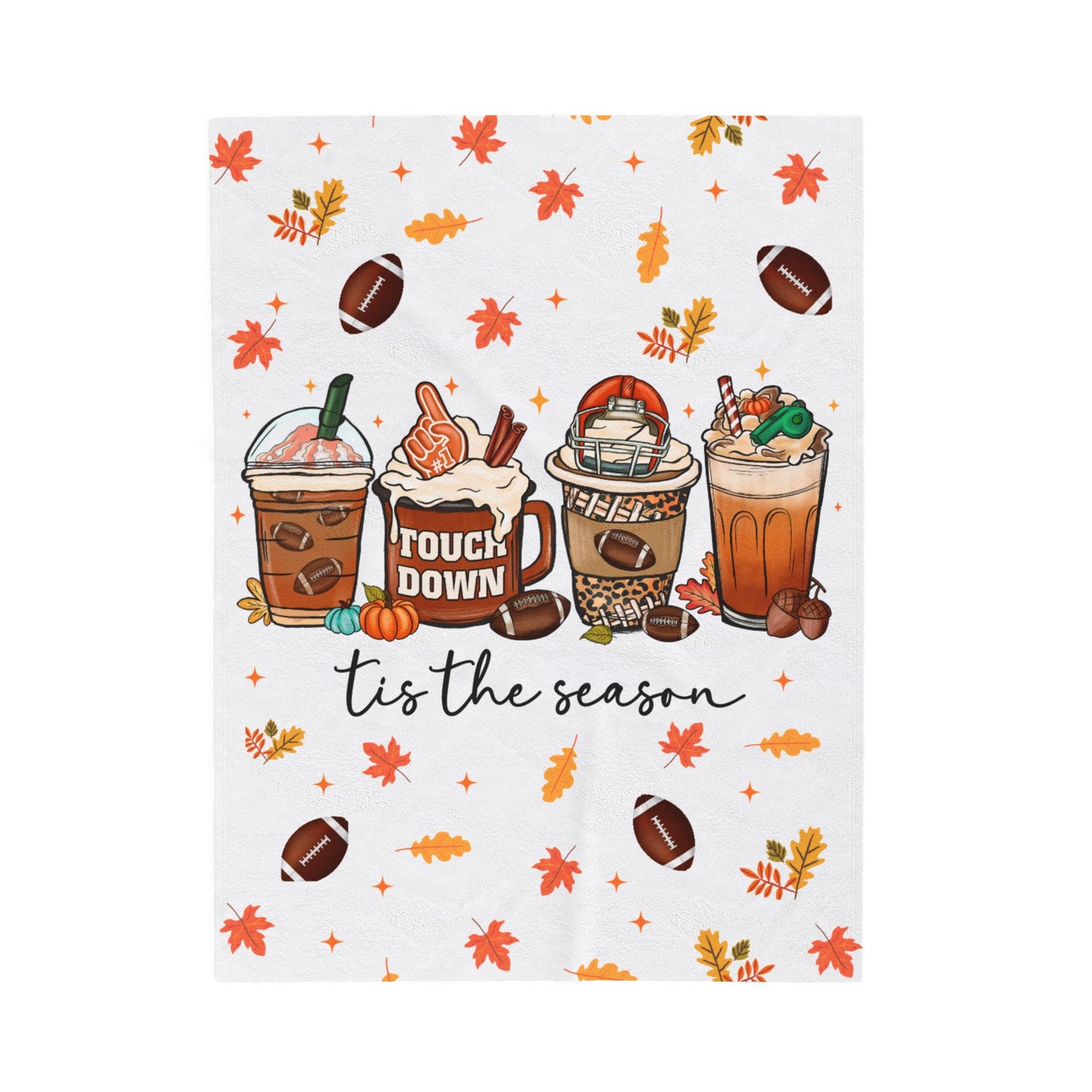 Fall Football Watching Blanket, Autumn Leaves and Football Throw, Game Day Fall Blanket, Tis the Season Fall Blanket, Fall Coffee Blanket